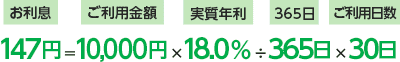 147円=10,000円×18.0%÷365日×30日