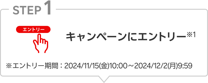 【STEP01】キャンペーンにエントリー※1 ※エントリー期間：2024/11/15(金)10:00～2024/12/2(月)9:59