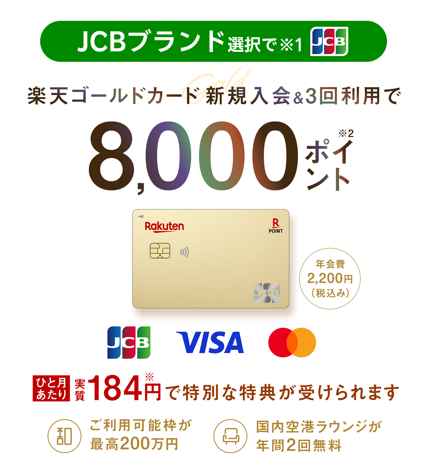JCBブランド選択で楽天ゴールドカード新規入会＆利用でポイント