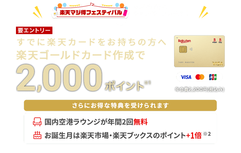 すでに楽天カードをお持ちの方へ楽天ゴールドカード作成でポイント進呈