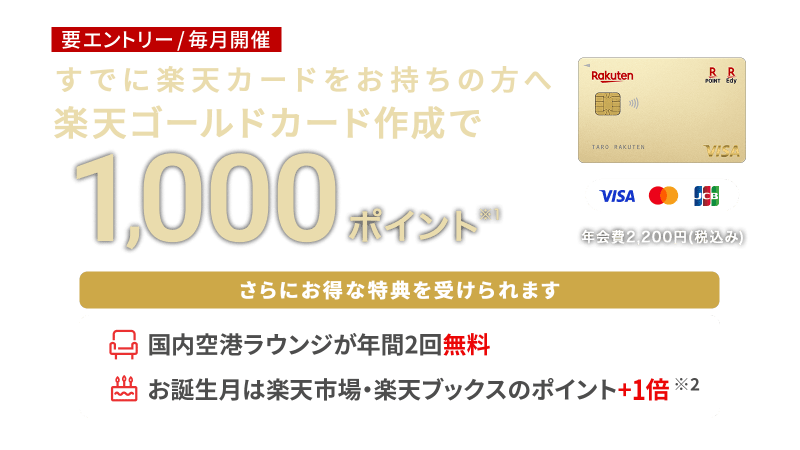 すでに楽天カードをお持ちの方へ楽天ゴールドカード作成でポイント進呈