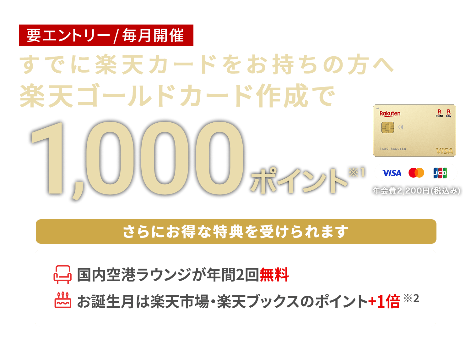 すでに楽天カードをお持ちの方へ楽天ゴールドカード作成でポイント進呈