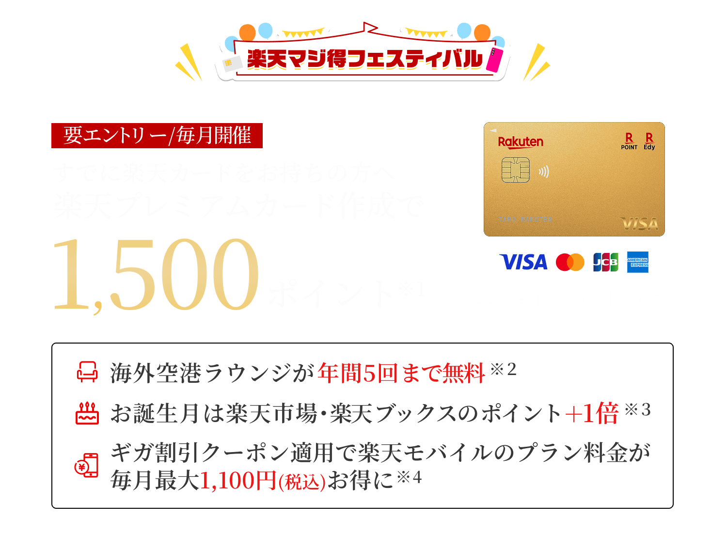 すでに楽天カードをお持ちの方へ楽天プレミアムカードの作成でポイント進呈