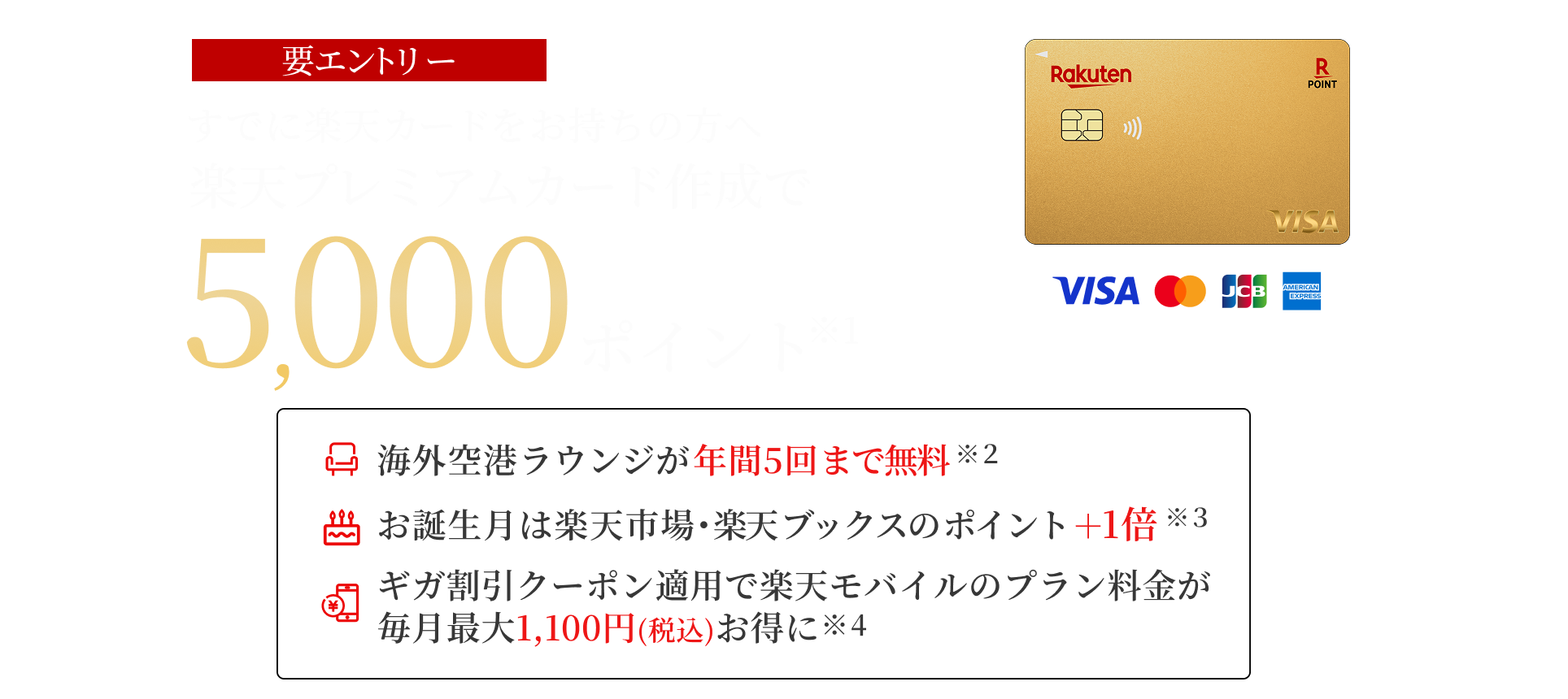 すでに楽天カードをお持ちの方へ楽天プレミアムカードの作成でポイント進呈