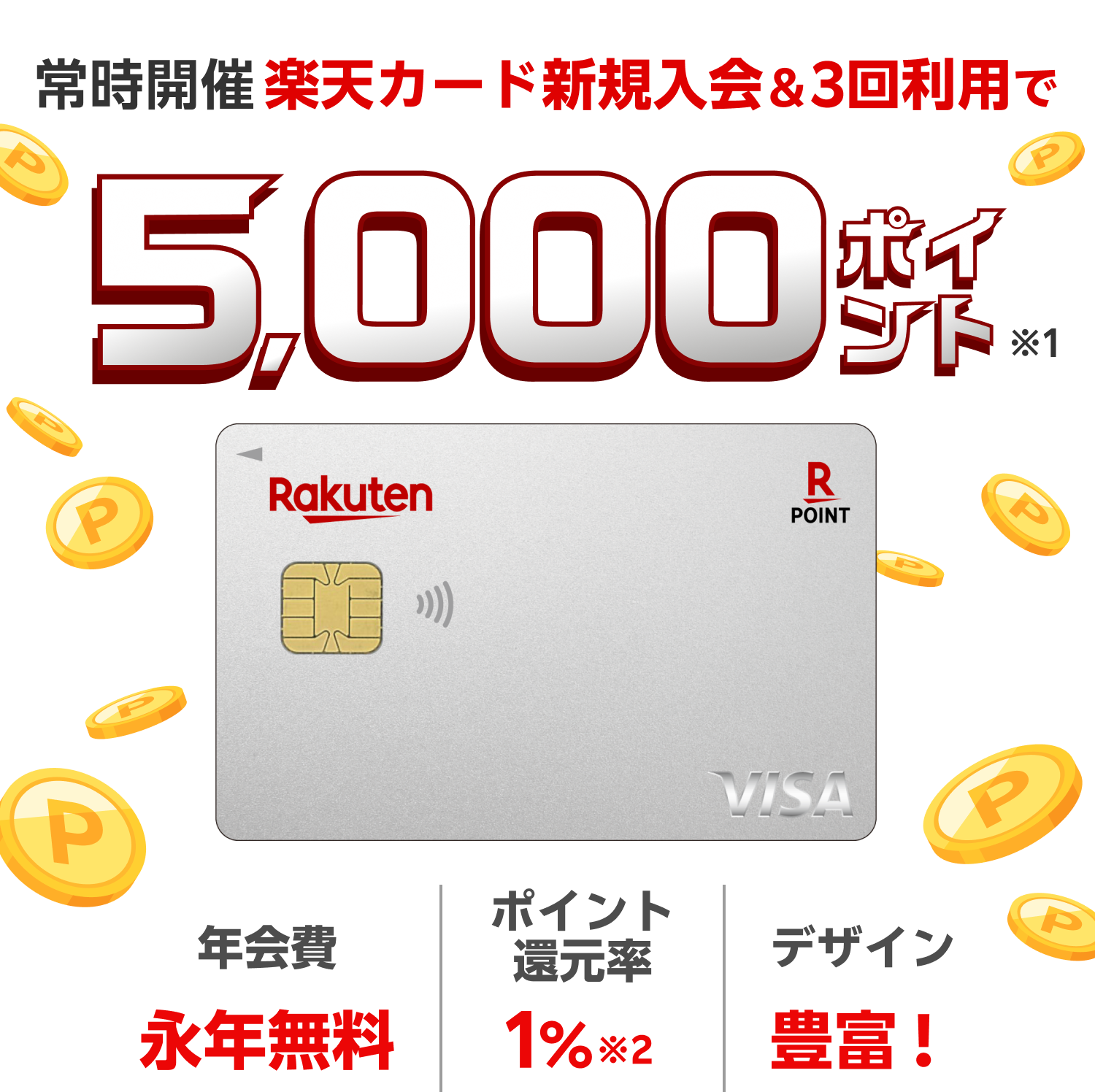 楽天カード新規入会＆3回利用でもれなくポイント進呈