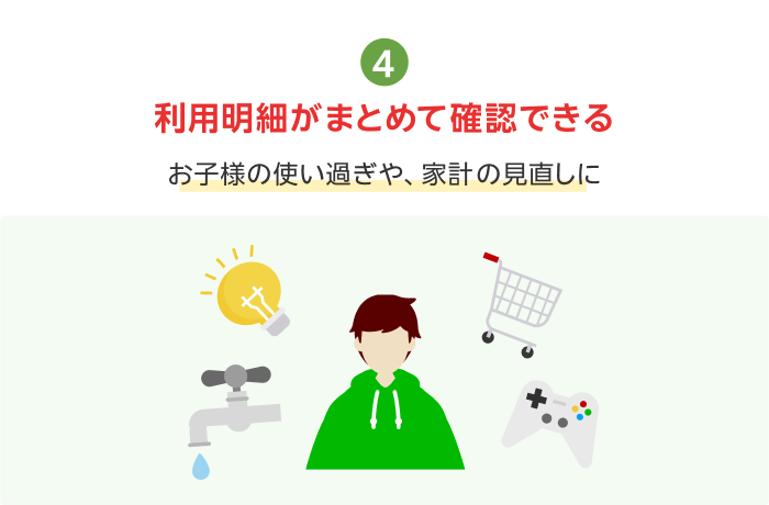 4.利用明細がまとめて確認できる お子様の使い過ぎや、家計の見直しに