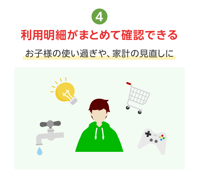 4.利用明細がまとめて確認できる お子様の使い過ぎや、家計の見直しに