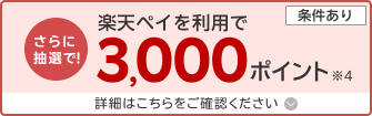 さらに抽選で楽天ペイを利用で3,000ポイント※4 条件あり 詳細はこちらをご確認ください