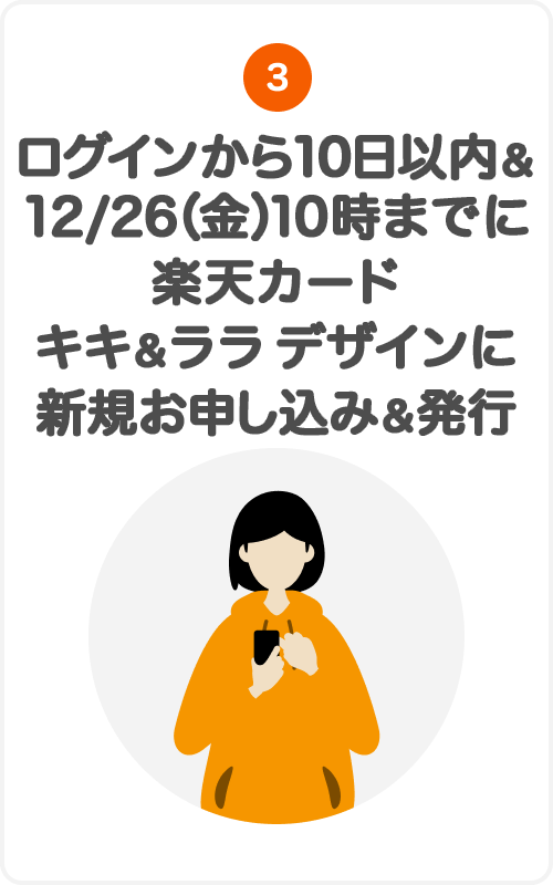 ③ログインから10日以内＆12/26(金) 10時までに楽天カード キキ＆ララ デザインに新規お申し込み＆発行