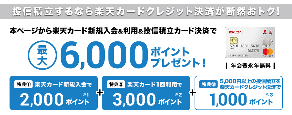 新規入会＆利用＆投信積立楽天カード決済でポイントプレゼント