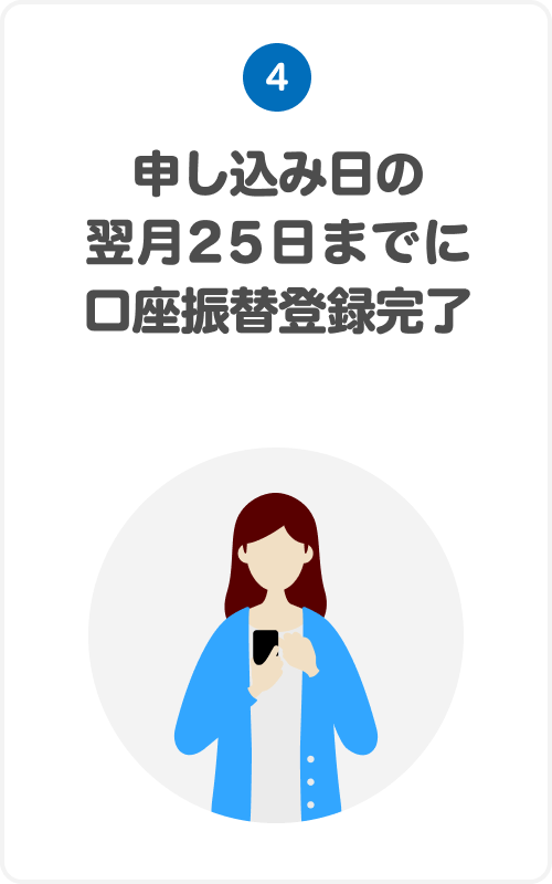 4.申し込み日の翌月25日までに口座振替登録完了
