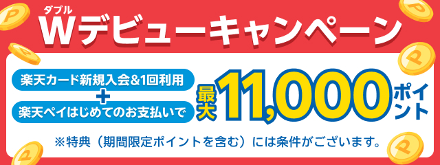 楽天カード新規入会＆1回利用＋楽天ペイはじめてのお支払いで最大11,000ポイント