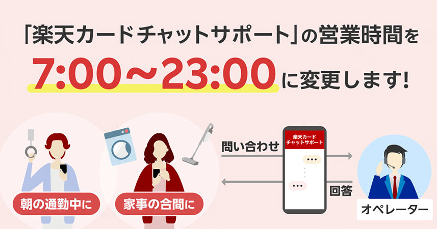 「楽天カードチャットサポート」の営業時間を7:00～23:00に変更します！