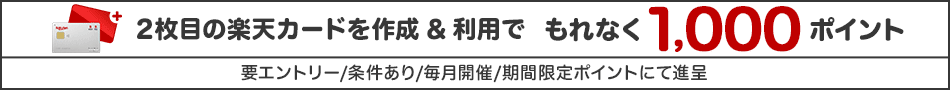 2枚目の楽天カードの作成&利用でもれなく1,000ポイント要エントリー/条件あり/毎月開催/期間限定ポイントにて進呈