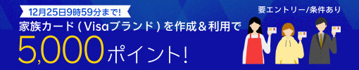 12月25日9時59分まで！家族カード（Visaブランド）を作成＆利用で5,000ポイント！