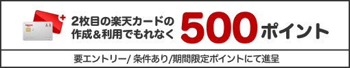 2枚目の楽天カードを作成＆利用でもれなく500ポイント 要エントリー/条件あり/期間限定ポイントにて進呈