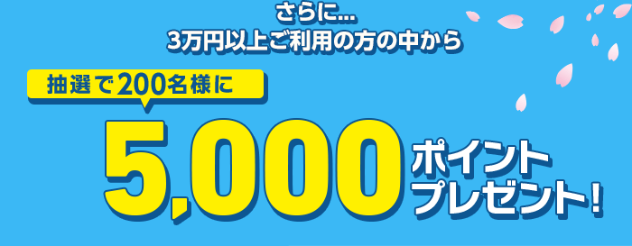 さらに...3万円以上ご利用の方の中から 抽選で200名様に5,000ポイントプレゼント！
