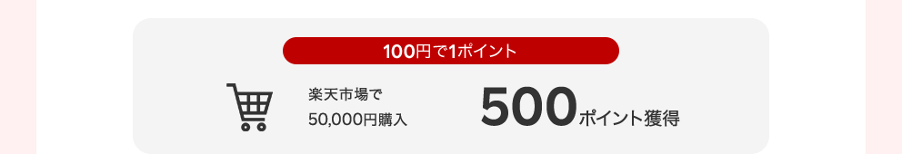 【100円で1ポイント】楽天市場で50,000円購入 500ポイント獲得