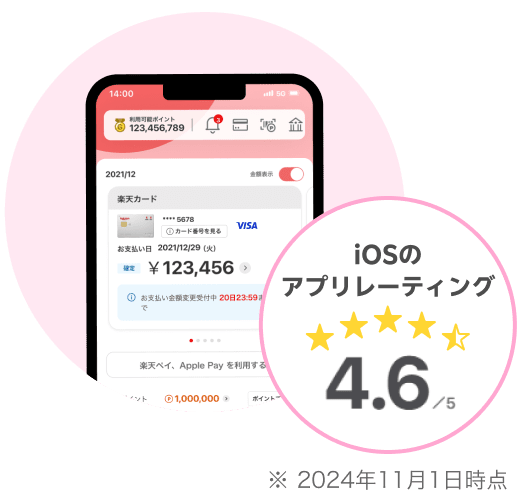 iOSのアプリレーティング 4.6/5 2024年11月1日時点