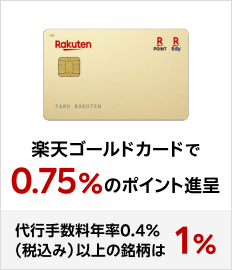 楽天ゴールドカードで0.75％のポイント進呈 代行手数料年率0.4％（税込み）以上の銘柄は1％