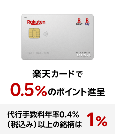 楽天カードで0.5％のポイント進呈 代行手数料年率0.4％（税込み）以上の銘柄は1％