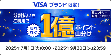 【要エントリー／条件・上限あり】Visaブランド限定！分割払いをご利用でもれなく1億ポイント山分け