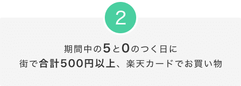 2.期間中の5と0のつく日に街で合計500円以上楽天カードでお買い物