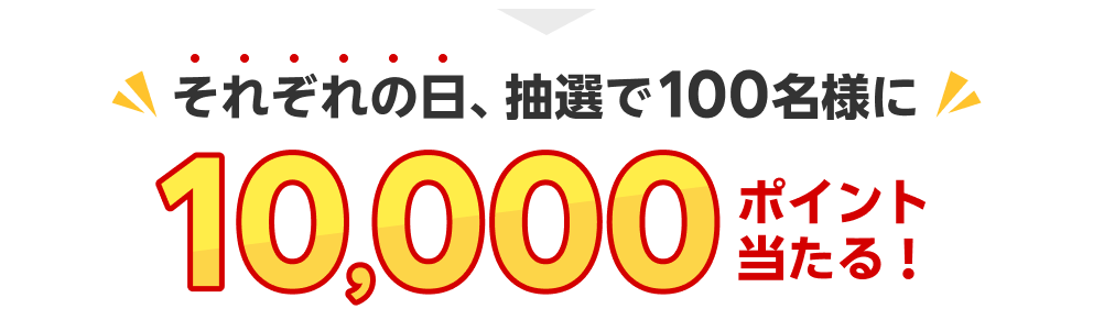 それぞれの日、抽選で100名様に10,000ポイント当たる！