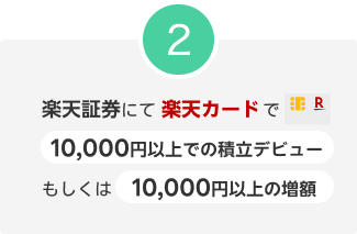 STEP2 楽天証券にて楽天カードで10,000円以上での積立デビューもしくは10,000円以上の増額