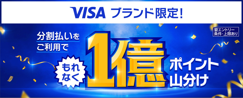 【要エントリー／条件・上限あり】Visaブランド限定！分割払いをご利用でもれなく1億ポイント山分け