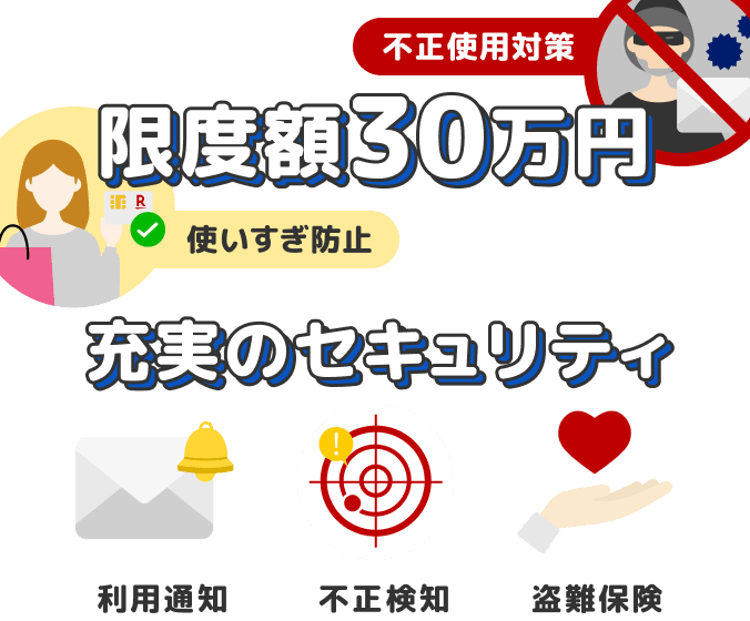 限度額30万円 充実のセキュリティ