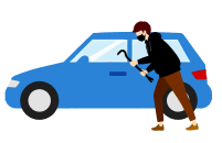 鞄が置かれている車に割って侵入しようとしている人の図