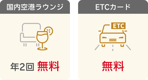 国内空港ラウンジ 年2回無料、ETCカード年会費無料
