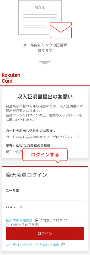 収入証明書のアップロード方法 楽天カード