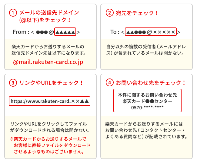 不審メールにご注意ください 楽天カード