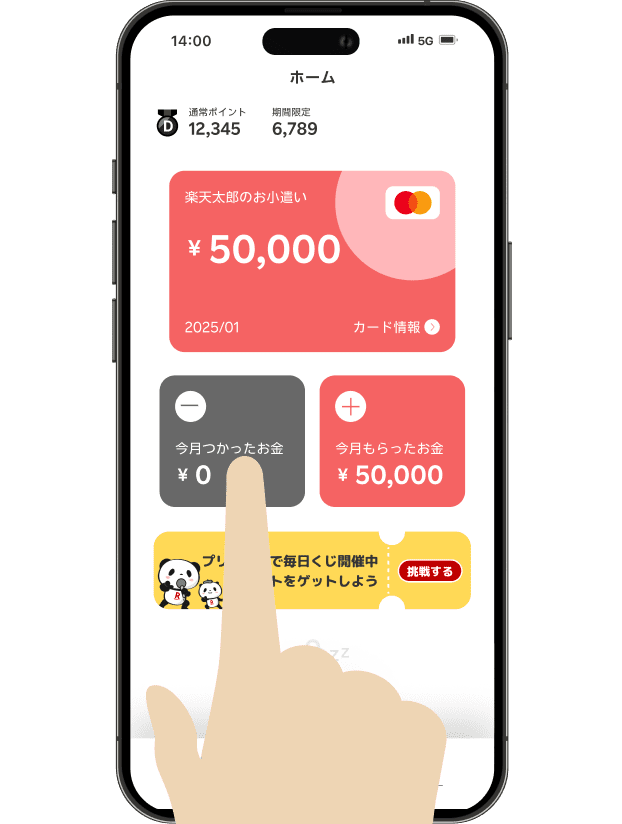 ホームにある今月つかったお金をタップしても見ることができるよ！