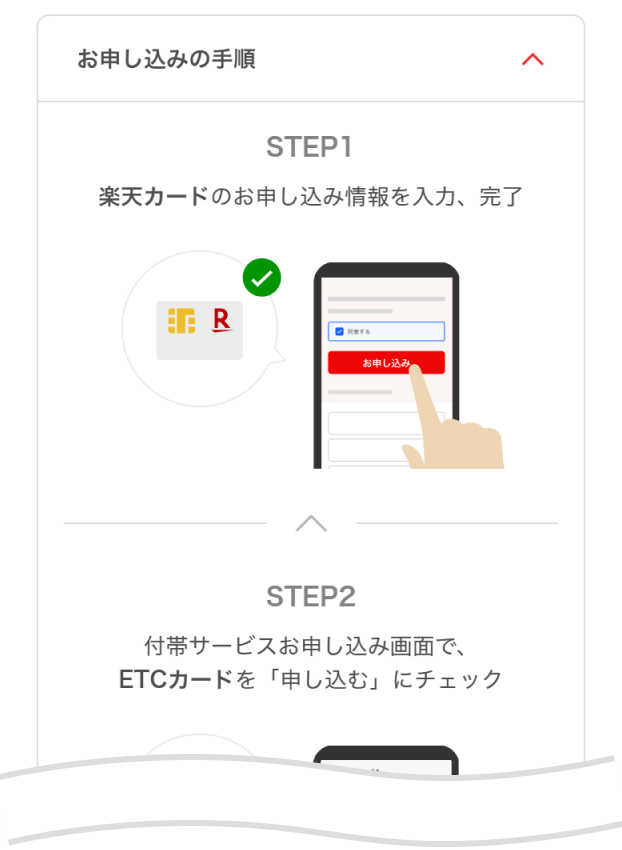 ETCカードご案内ページの画面キャプチャ。ETCカードのお申し込み手順をご案内しております。