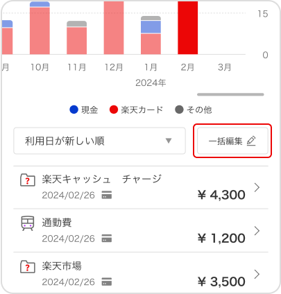 内訳画面で一括編集をタップ