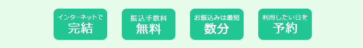 インターネットで完結・振込手数料無料・お振込みは最短数分・利用したい日を予約